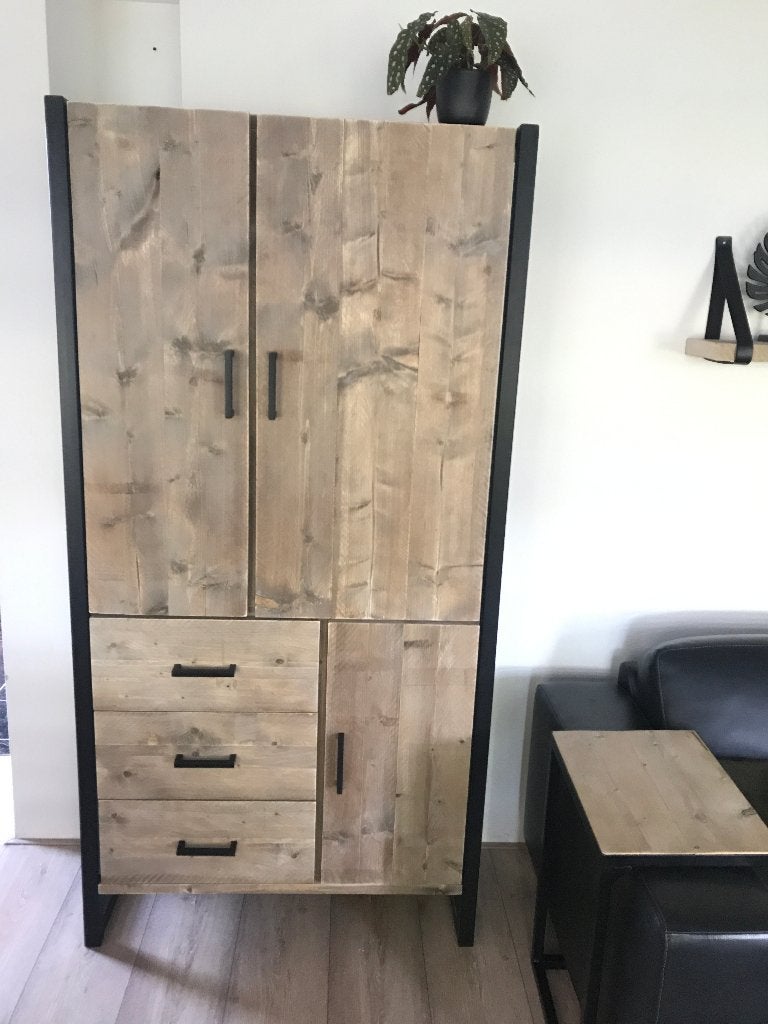 Opbergkast steigerhout, gratis geleverd, Landelijk, industrieel, Eikenhout, 150 tot 200 cm, 25 tot 50 cm