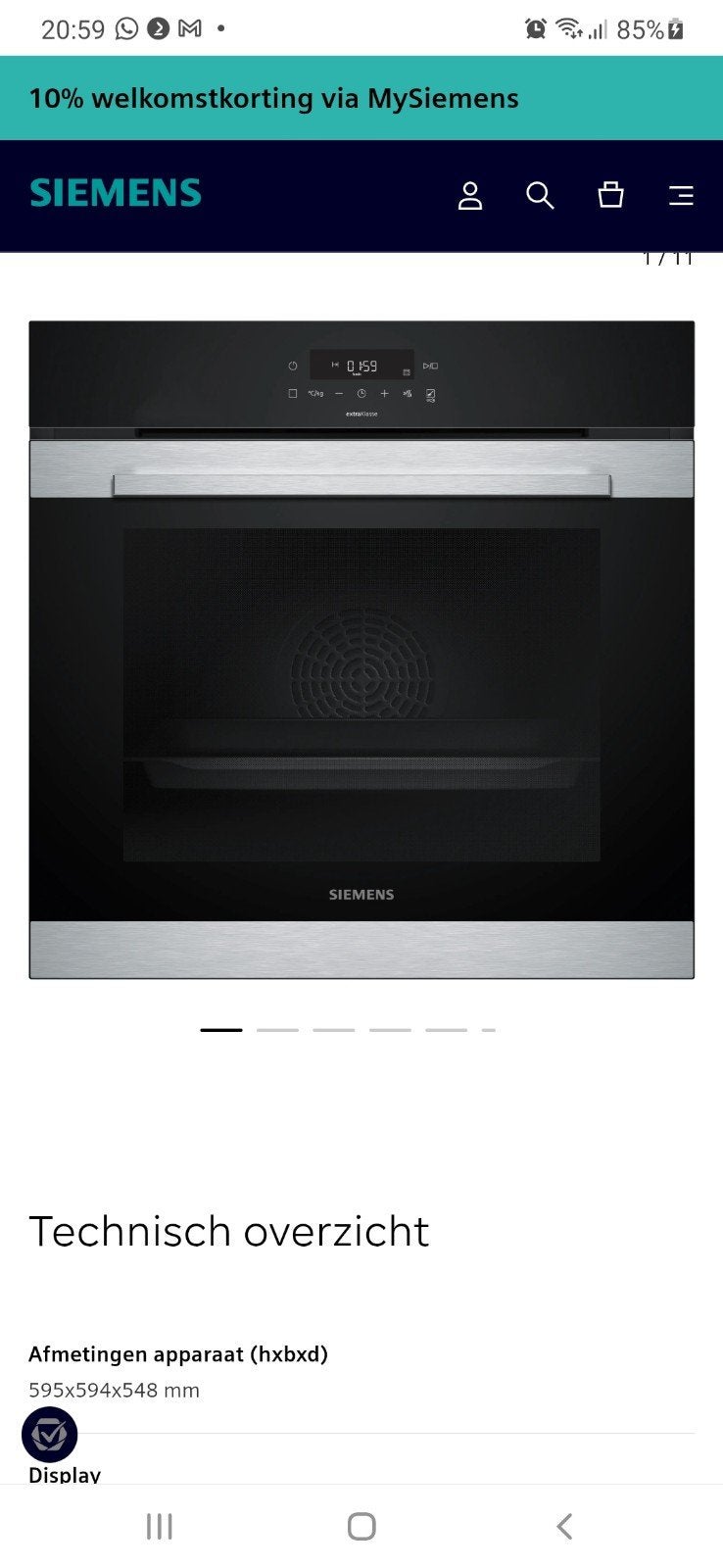 Zo goed als nieuw! Siemens oven HB372ABS0S/94, Ophalen, 45 tot 50 cm, 60 cm of meer, Siemens