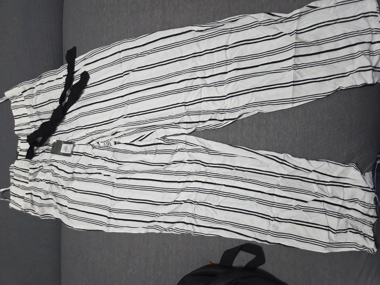 Primark gestreepte broek met strikceintuur, Primark, Wit, Maat 42/44 (L), Nieuw