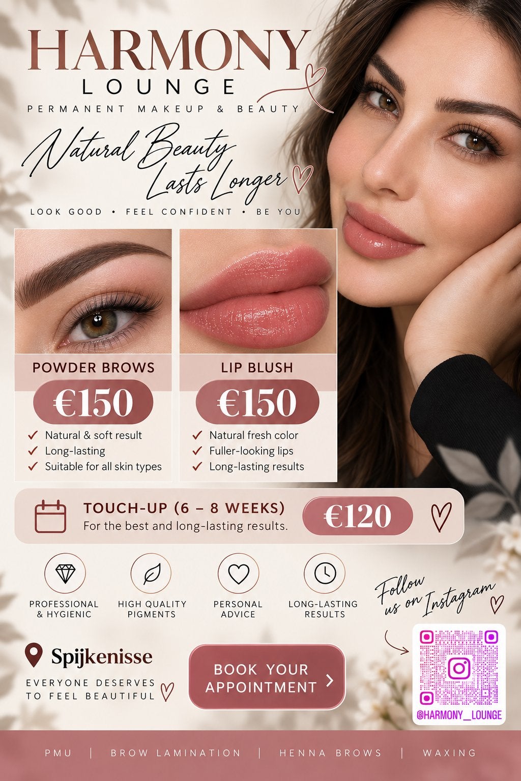 Permanente Make-up – Powder Brows & Lip Blush | Spijkenisse, Ophalen of Verzenden, Zo goed als nieuw, Gehele gezicht