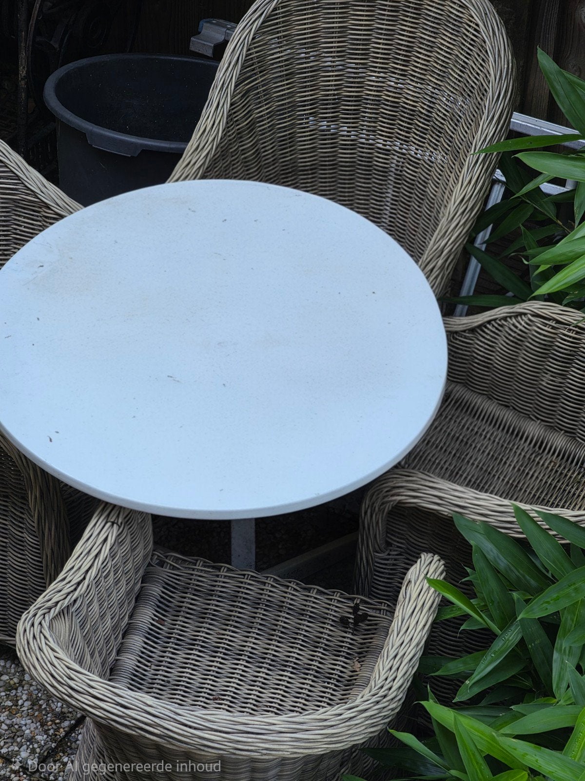 Wicker tuinset 4 stoelen met kussens kan nog een ronde mee, Ophalen of Verzenden, Gebruikt