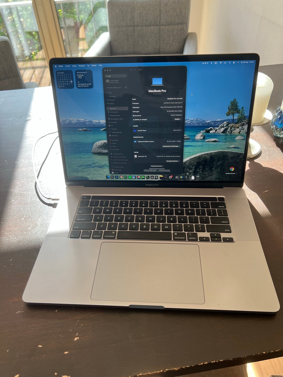 MacBook Pro 16-inch (2019) - 2.6 GHz i7, 16GB RAM, 500GB SSD, MacBook Pro, Gebruikt, 2 tot 3 Ghz, Qwerty