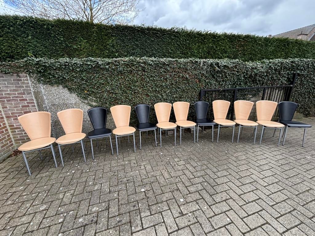 🖤🩷 Italiaanse vintage design stoelen (12 stuks), Huis en Inrichting, Stoelen, Ophalen, Gebruikt, Leer, Vijf, Zes of meer stoelen