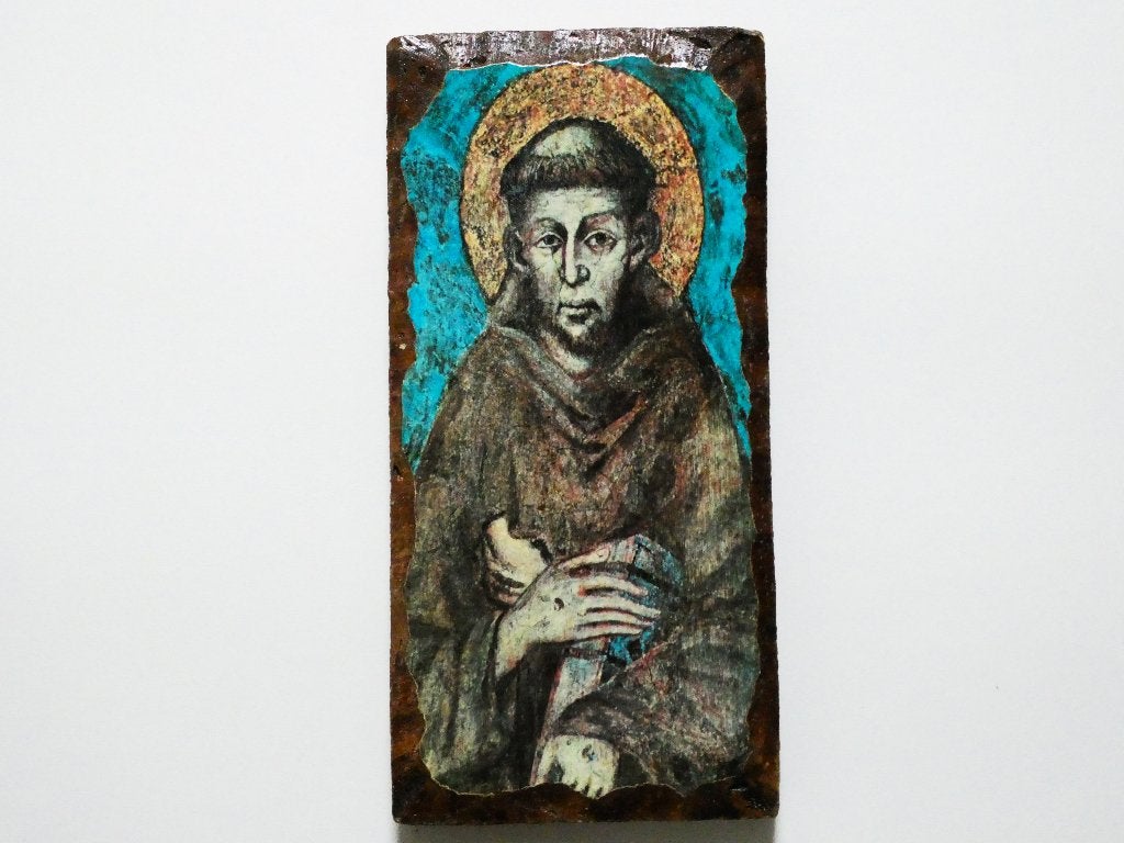 St. Franciscus van Assisi Italië afgebeeld op steen, Antiek en Kunst, Antiek | Religie, Ophalen of Verzenden