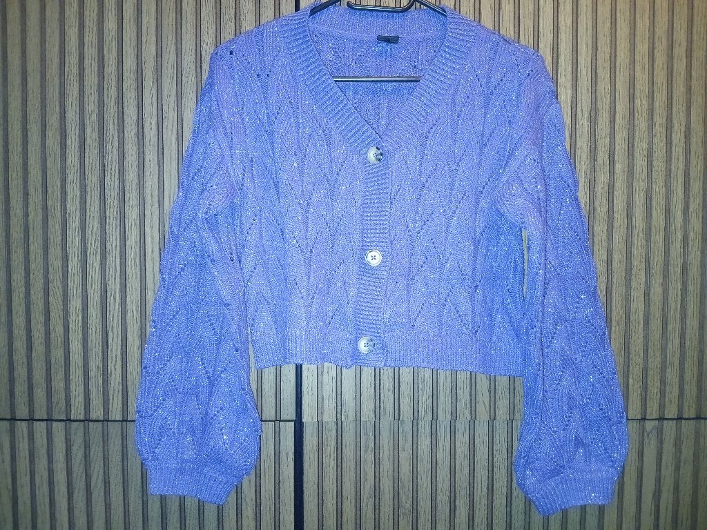 Paars kabel vest met glitter maat 146/152, Ophalen of Verzenden, Gebruikt, Meisje, Trui of Vest