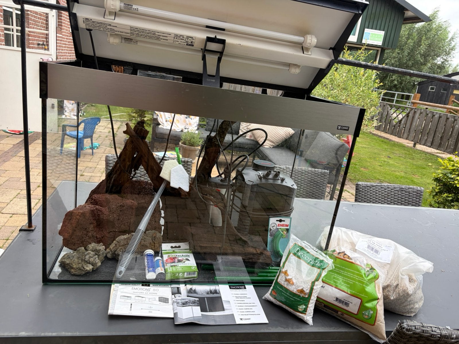 Ciano aquarium 128L met eheim buitenfilter, eheim UV filter, Ophalen, Inclusief toebehoren, Zo goed als nieuw, Leeg aquarium