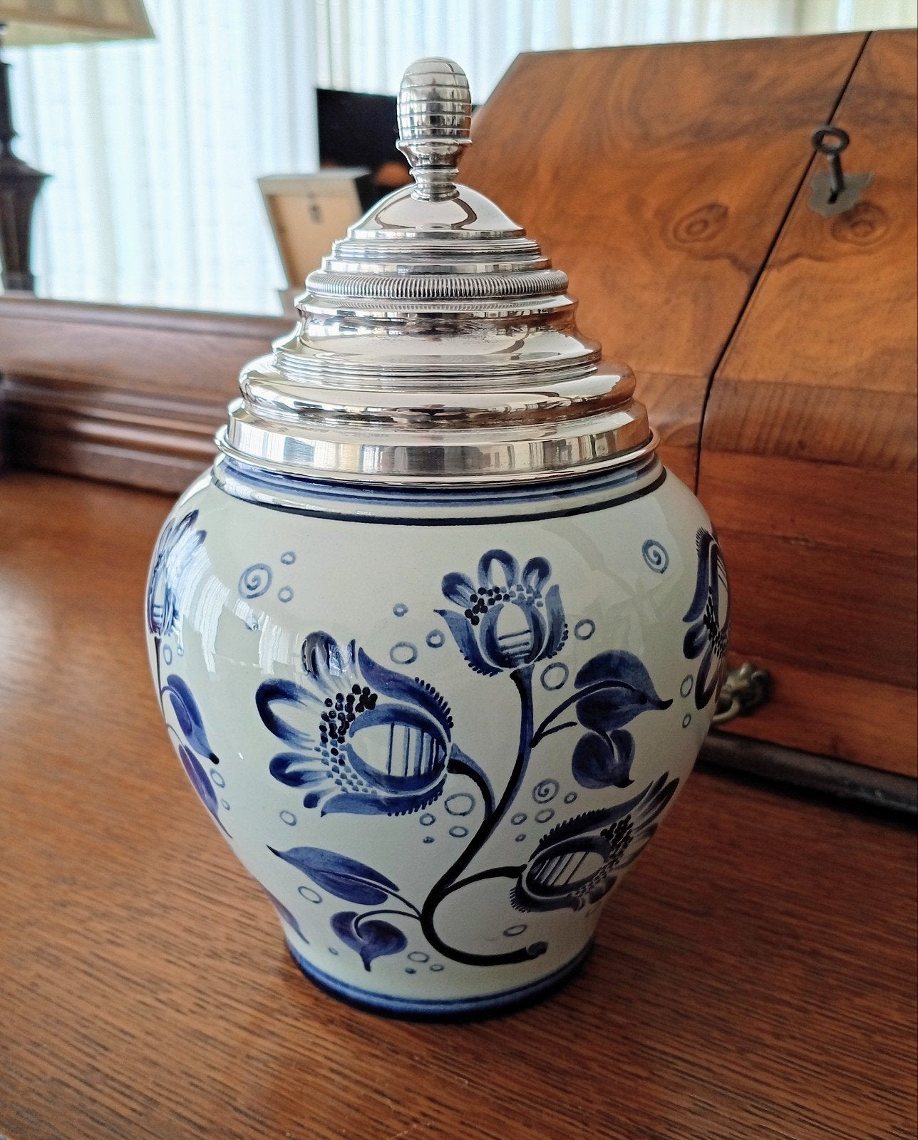 Oude Delfts Blauwe Pot met Zilveren Deksel, BG Zeist, Ophalen of Verzenden, Zilver