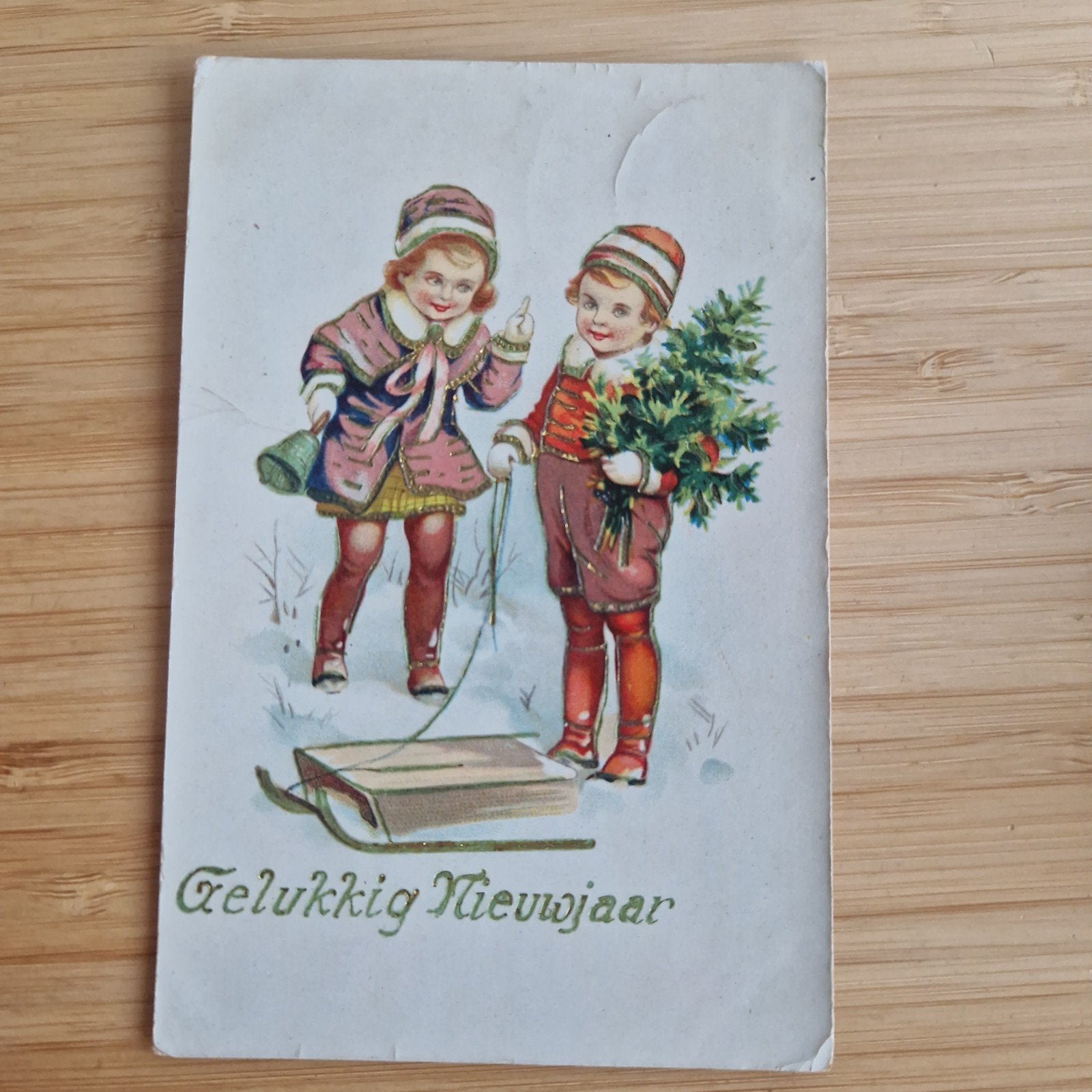 Ansichtkaart Gelukkig Nieuwjaar (poststempel Kesteren 1927), Verzamelen, Ophalen of Verzenden, 1920 tot 1940, Overijssel