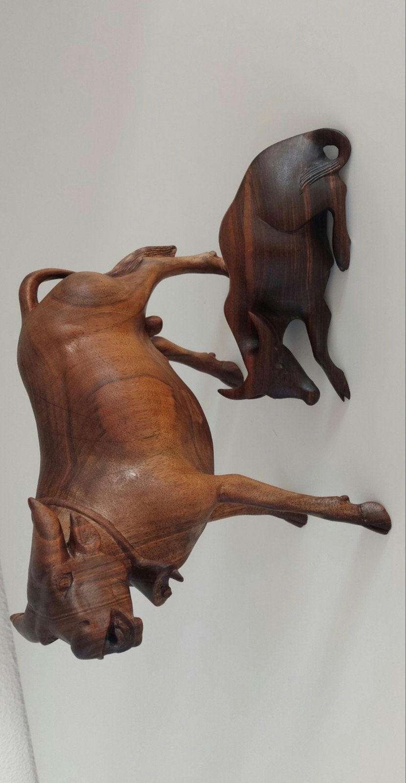 Buffel & kalf houtsnijwerk 2 stuks voor €150, Ophalen of Verzenden, Hout