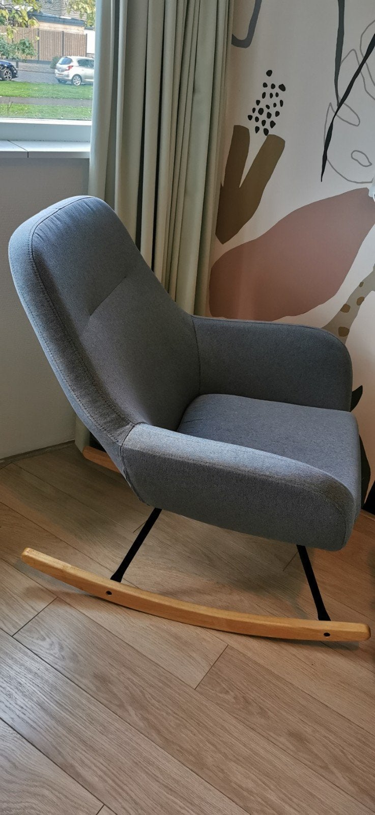 Comfortabele schommelstoel - Grijsblauw met houten onderste, Ophalen, Hout, Gebruikt, Eén