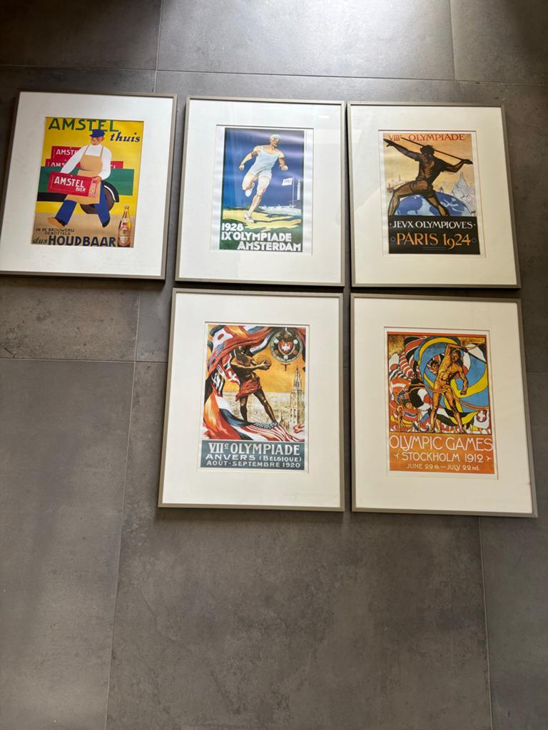 Olympische Spelen Posters in Lijst - Diverse Jaren, Verzamelen, Posters, Zo goed als nieuw, Sport, A4 of kleiner, Rechthoekig Staand