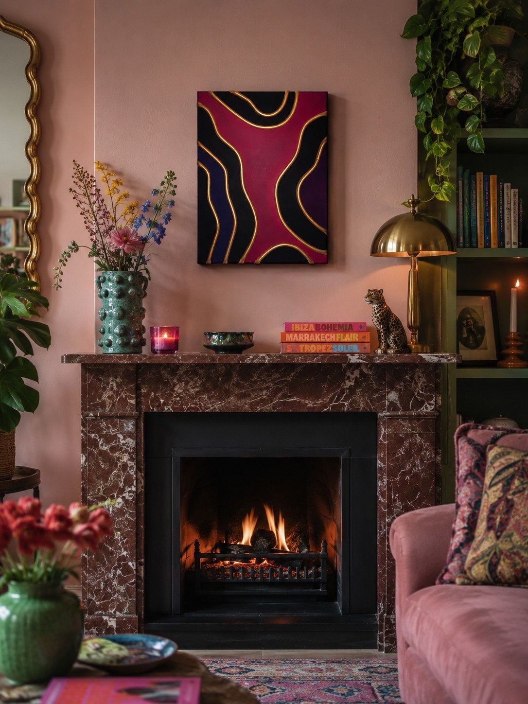 Handgemaakt abstract schilderij – Magenta, Zwart & Goud (30x, Ophalen of Verzenden