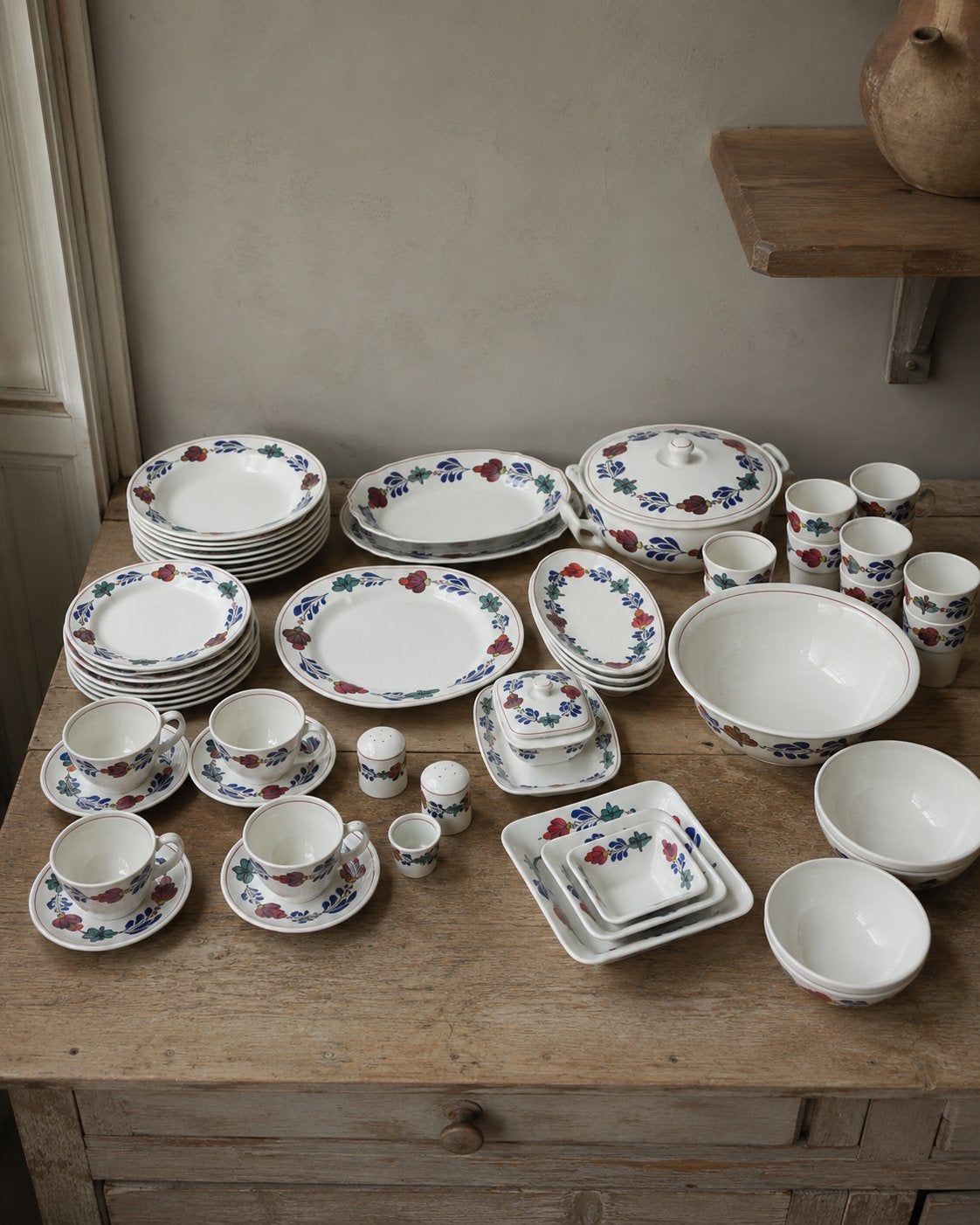 Complete Boerenbont / Brabants Bont servies – ruim 40 delen, Huis en Inrichting, Keuken | Servies, Ophalen, Gebruikt, Aardewerk