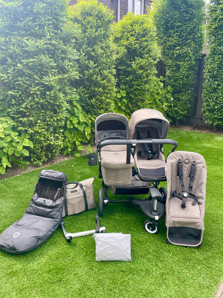 Bugaboo Donkey Duo Taupe Mineral compleet met accessoires, Ophalen, Zo goed als nieuw, Combiwagen, Duowagen