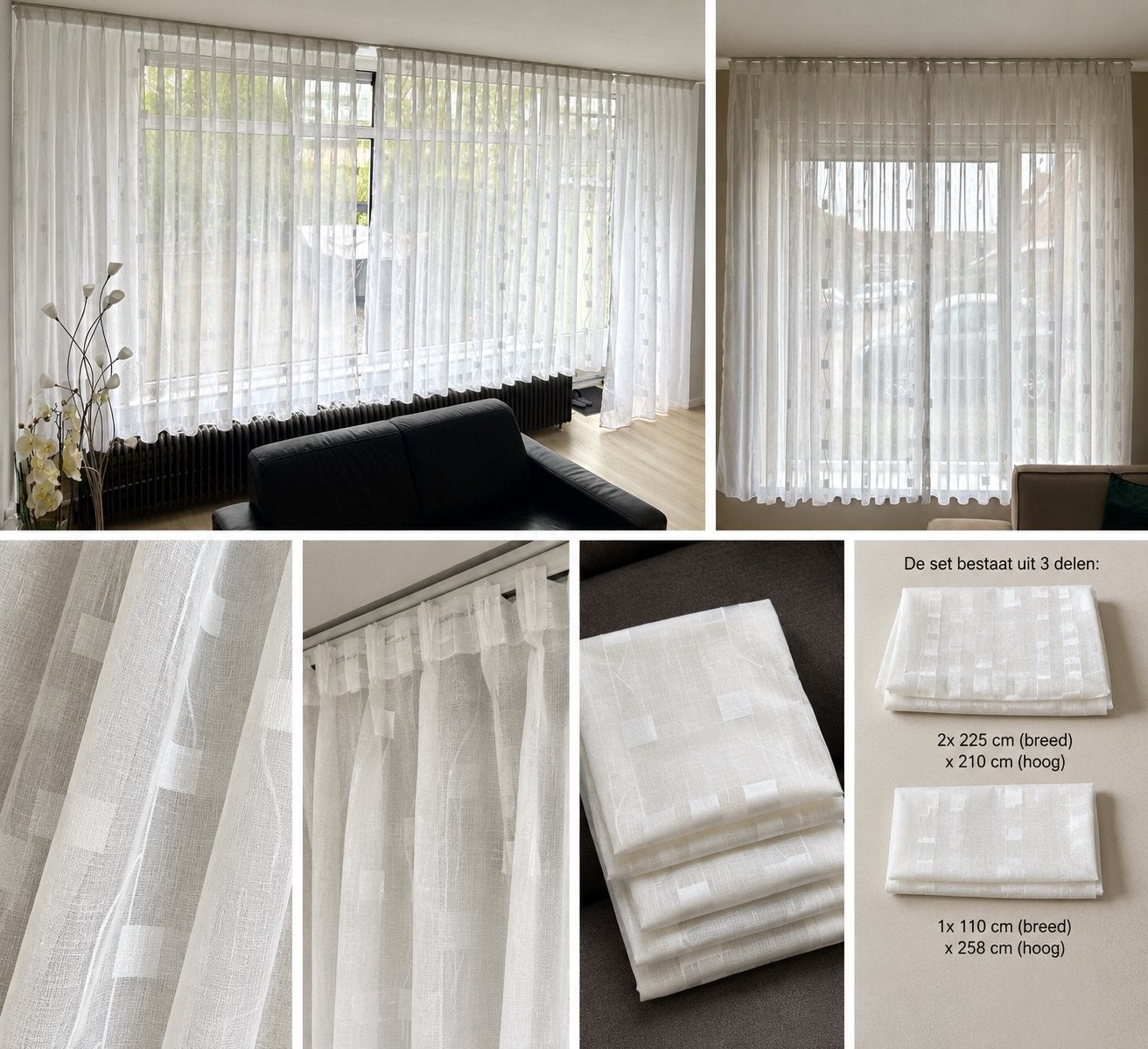 Lichtdoorlatende vitrages in wit – linnenlook, Overige merken, Wit, Lichtdoorlatend, Ophalen of Verzenden