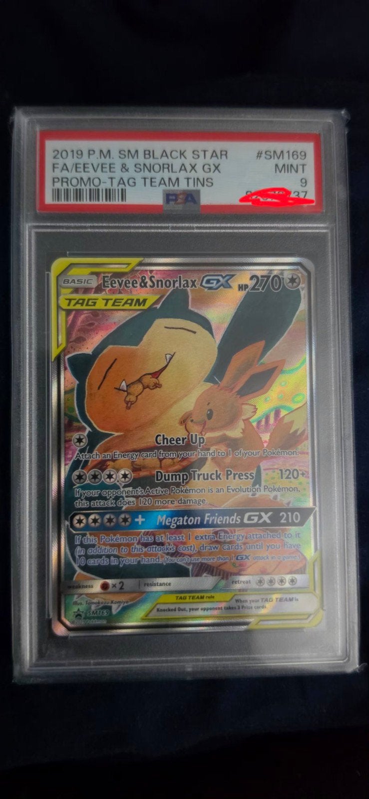 Pokémon Eevee & Snorlax GX SM169 PSA 9 MINT, Verzenden, Zo goed als nieuw, Losse kaart