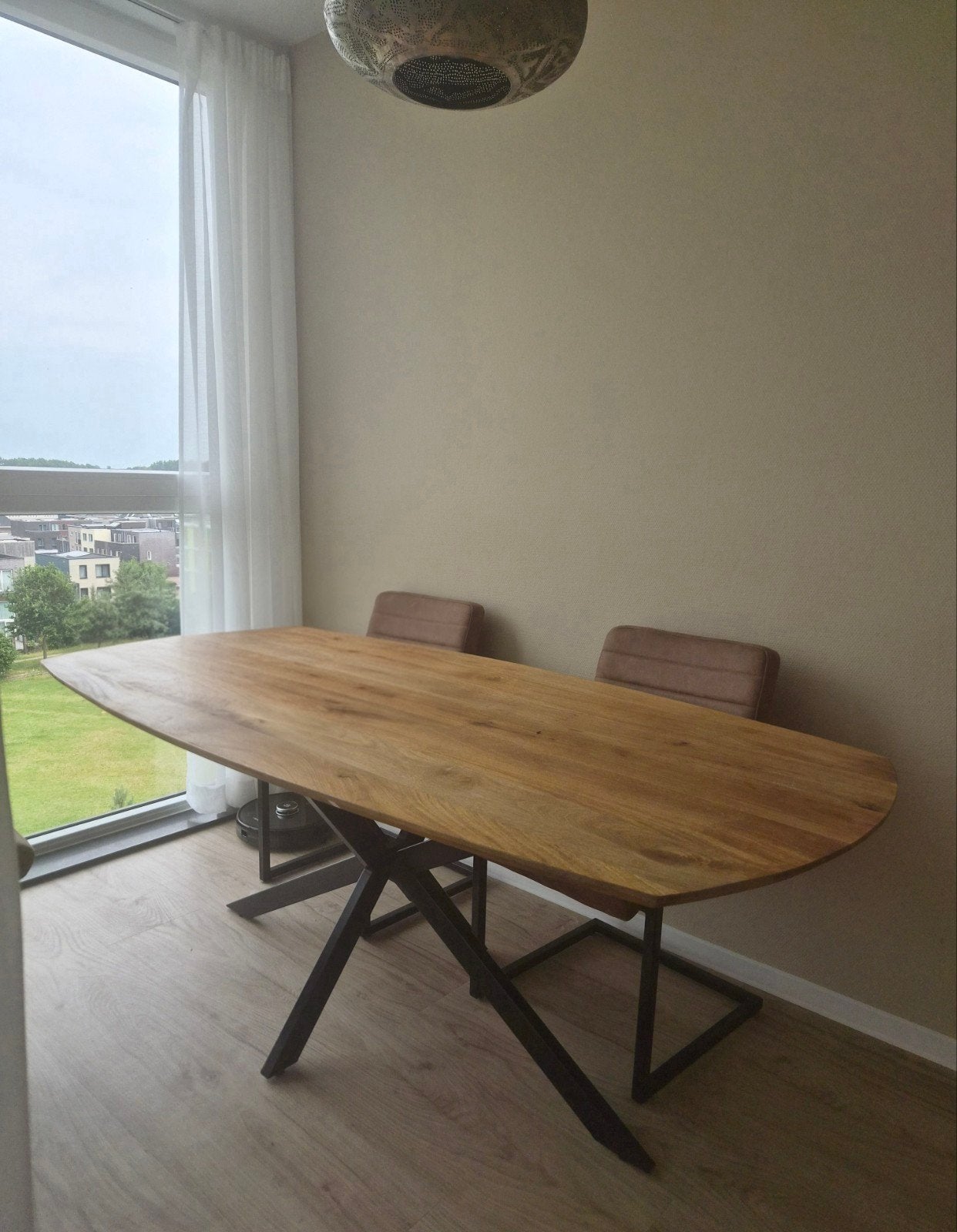 Ovale eettafel van mangohout 200x100cm, Huis en Inrichting, Tafels | Eettafels, 100 tot 150 cm, Vijf personen of meer, Modern industrieel