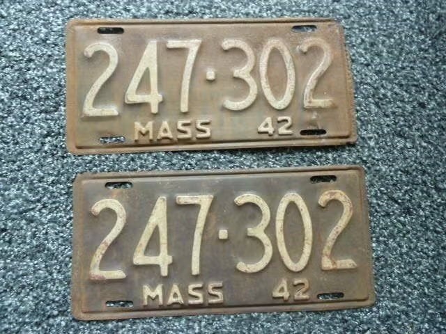 Paar USA License plate / kentekenplaten Massachusetts 42 USA, Verzenden, Gebruikt, Auto's