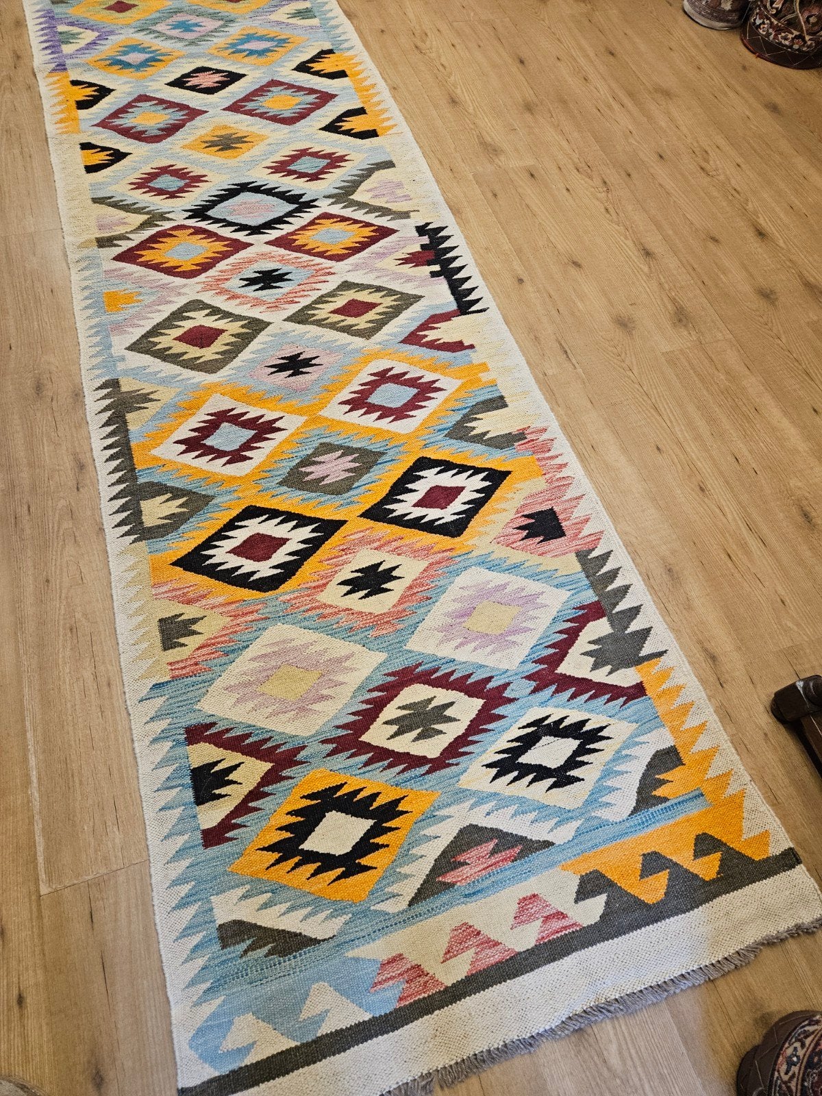 Handgeweven oosterse kelim loper 478x90
Ni, Info@SlatsAntiek.nl, Vof Slats Antiek, Kelim, Crème
