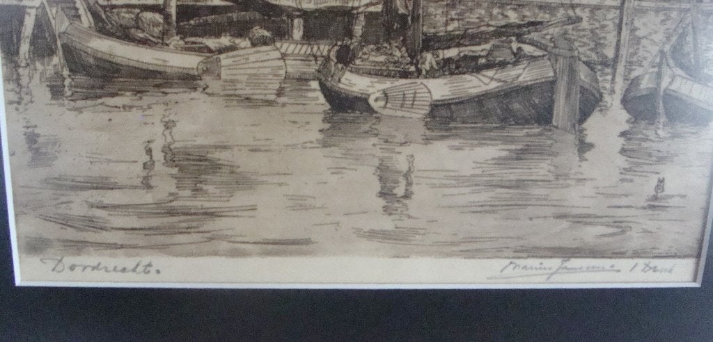 Dordrecht stadsgezicht  Marinus Johannes Janssen - ingelijst, Antiek en Kunst, Kunst | Etsen en Gravures, Ingelijst, Ets, Stadsgezicht