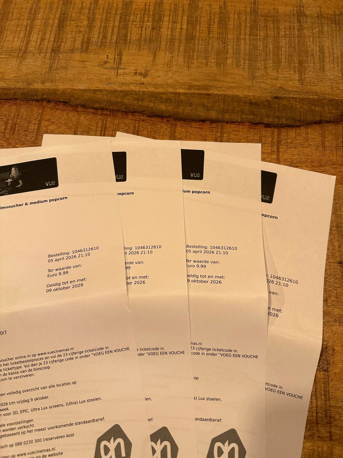 4 Vue film tickets met popcorn t/m 9-10-26, Tickets en Kaartjes