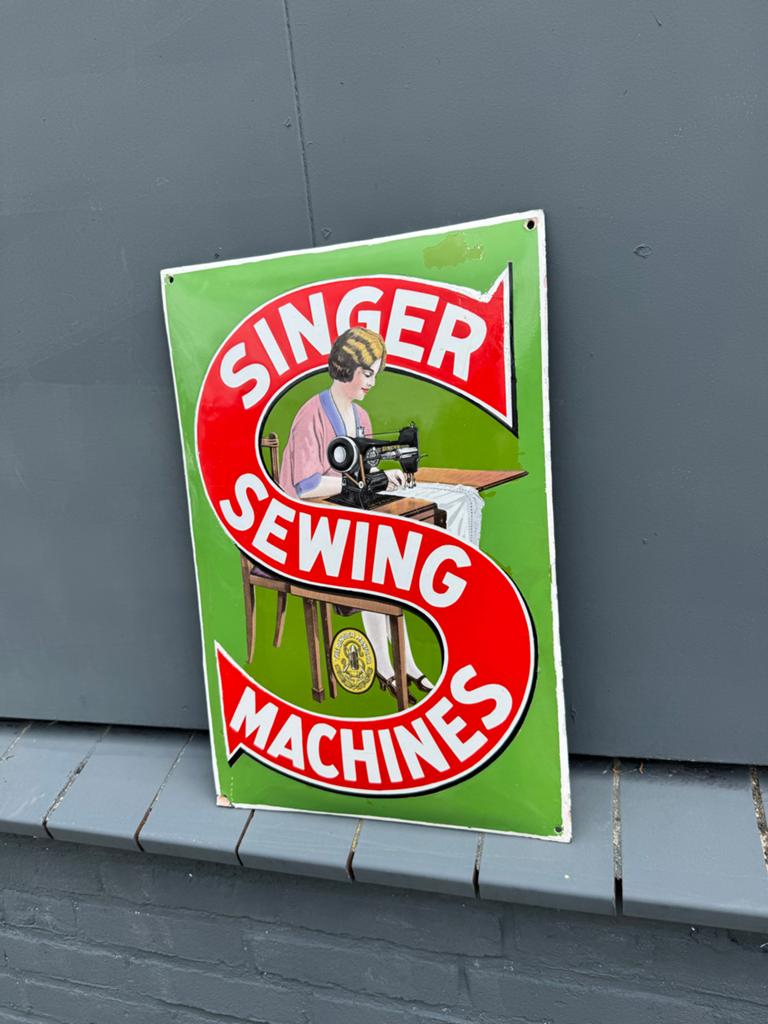 Vintage Singer Naaimachines Emaille Reclamebord, Antiek en Kunst, Antiek | Emaille, Ophalen of Verzenden