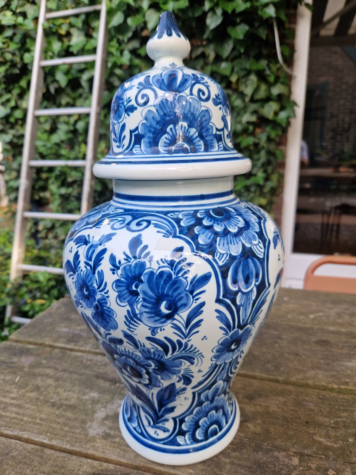 Delfts Blauwe Gemberpot met Deksel - Handgeschilderd, Ophalen of Verzenden