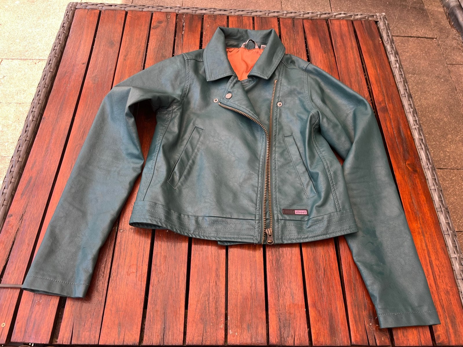 Moodstreet groen leren jasje maat 146/152, Ophalen of Verzenden, Gebruikt, Meisje, Jas