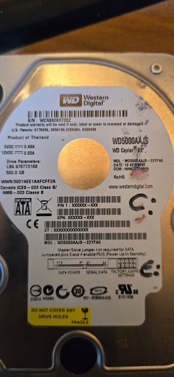 Western Digital Caviar SE 500GB SATA Harde Schijf, Intern, Server, Ophalen of Verzenden, 500 GB