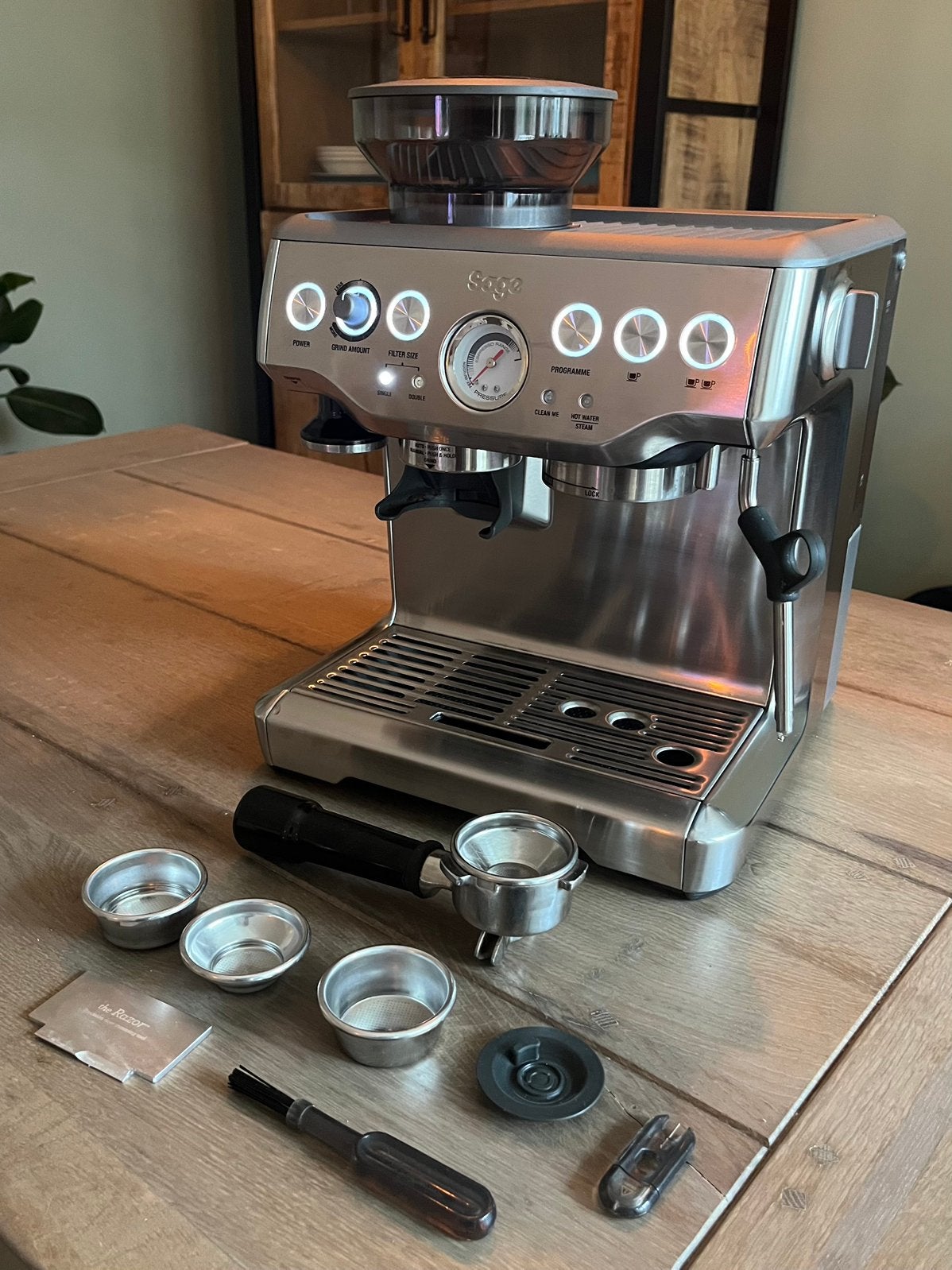 Sage Barista Express Espressomachine - Brushes Stainless, Witgoed en Apparatuur, Ophalen, Gebruikt, Espresso apparaat, 10 kopjes of meer