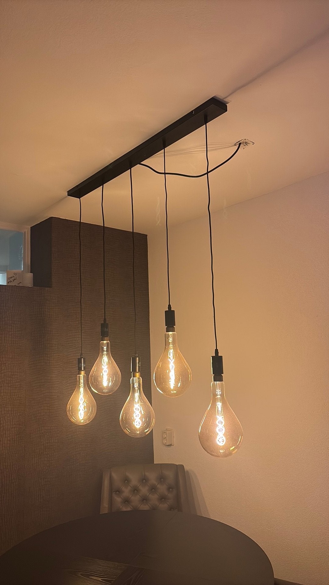 Hanglamp met 5 glazen druppels, Huis en Inrichting, Lampen | Hanglampen, Zo goed als nieuw, Glas, Ophalen