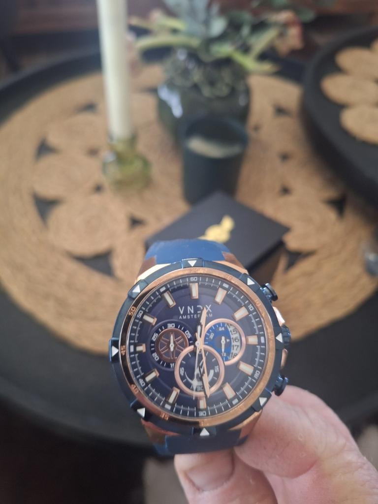 VNDX Amsterdam Herenhorloge - Blauw/Roségoud, Ophalen of Verzenden, Zo goed als nieuw, Overige merken