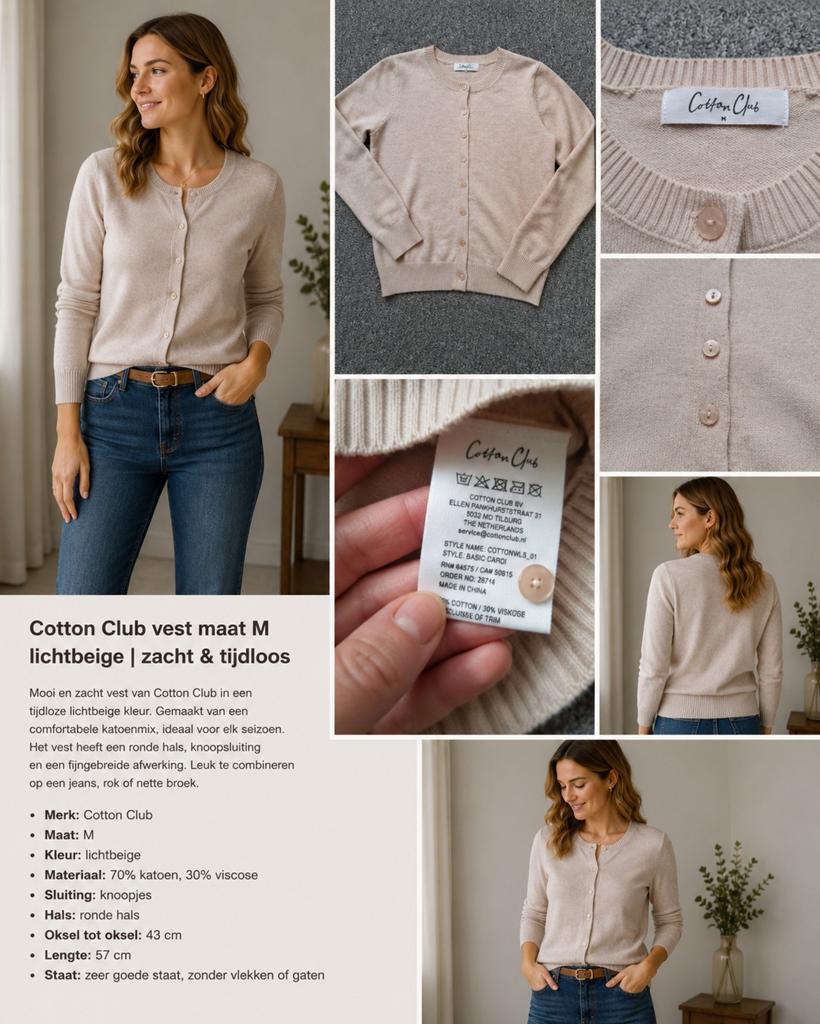Cotton Club vest maat M | lichtbeige | zachte basic, Maat 38/40 (M), Beige, Ophalen of Verzenden, Zo goed als nieuw