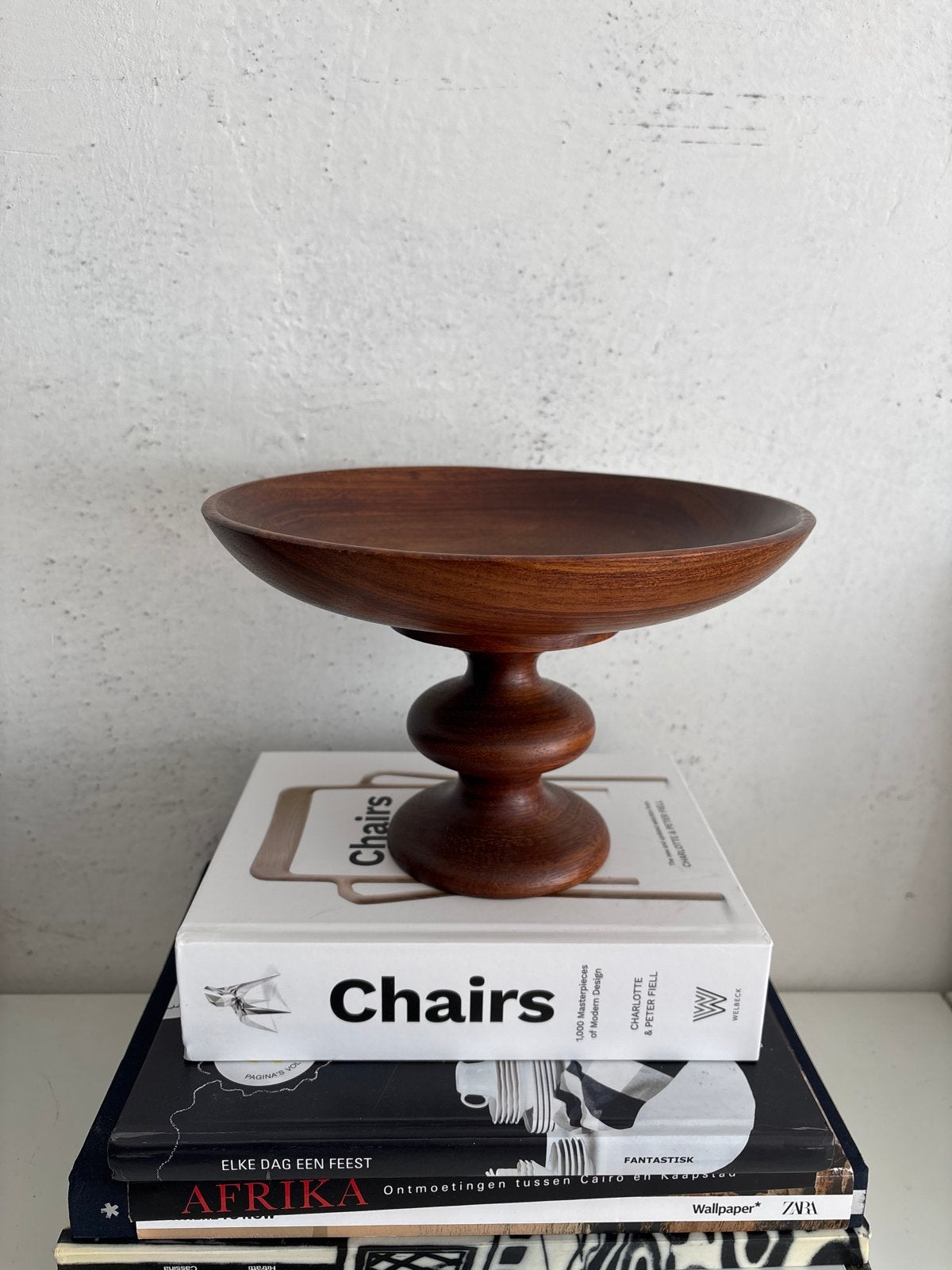 Vintage houten fruitschaal/schaal op voet, Antiek en Kunst, Antiek | Schalen, Ophalen of Verzenden