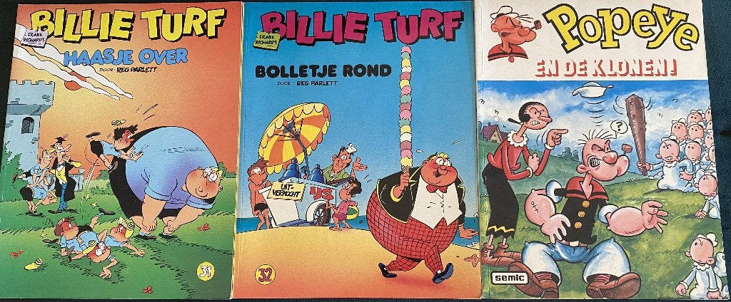 3 Stripboeken 2 x Billie Turf 1 x Popeye, Gelezen, Diverse auteurs, Ophalen of Verzenden, Meerdere stripboeken