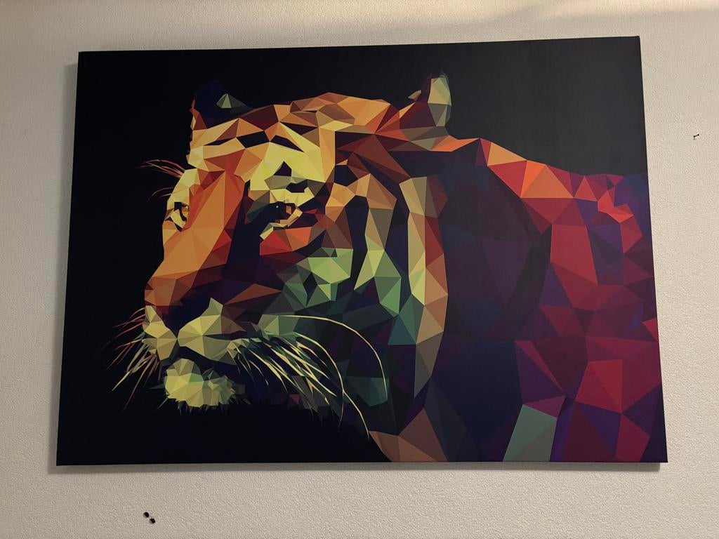 Schilderij Tijger Abstract Polygonaal Kunstwerk, Antiek en Kunst, Ophalen