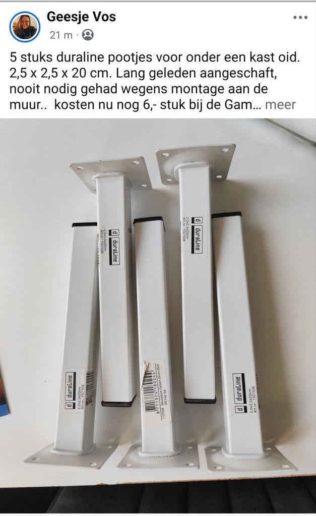 Duraline pootjes 20 cm wit (5 st), Huis en Inrichting, Kasten | Overige, Ophalen, Zo goed als nieuw