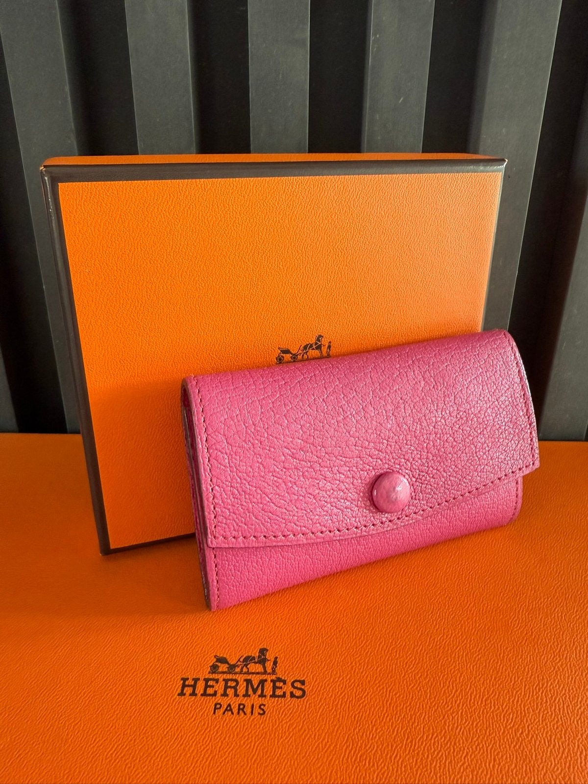 HERMES Leather Portemonnee Wallet Cardholder Purse Pink, Overige merken, Gebruikt, Ophalen of Verzenden, Roze