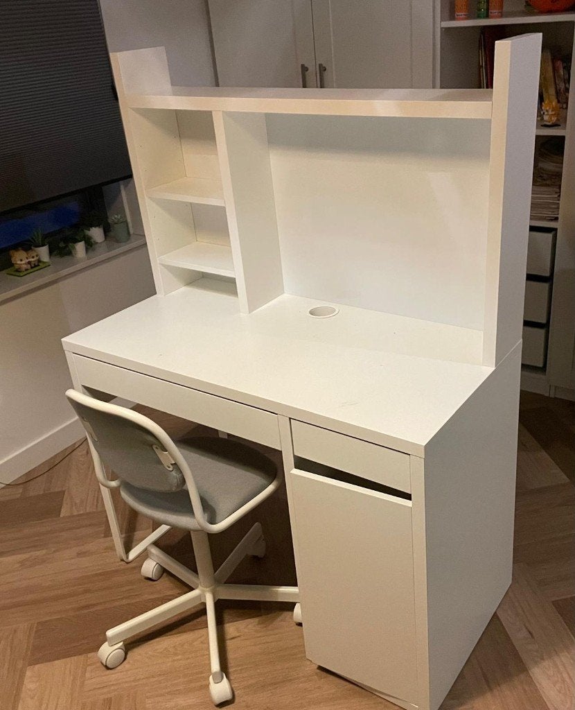 IKEA MICKE bureau met opbouw wit compleet, Ophalen, 105 cm, Scandinavisch, 50 cm