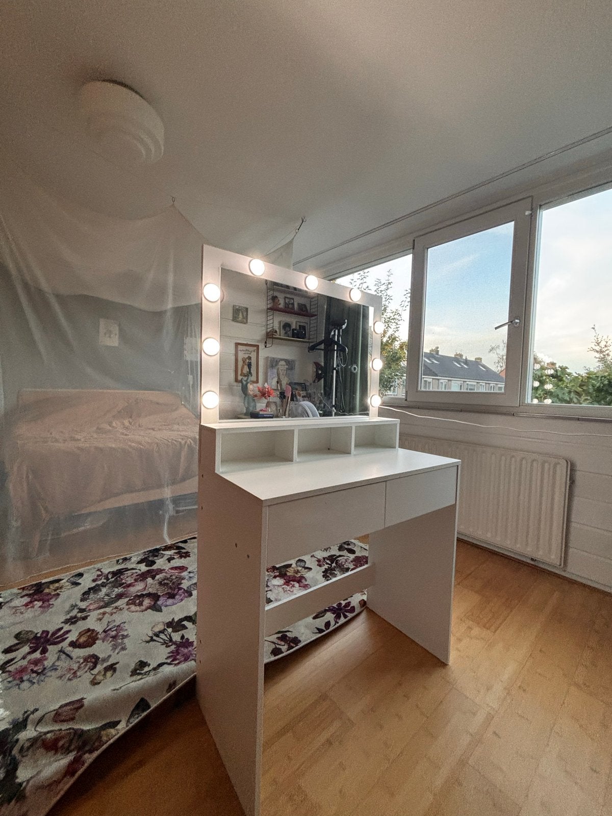 Make-up bureau met spiegel en verlichting, Ophalen, Zo goed als nieuw, Hout, Minder dan 100 cm
