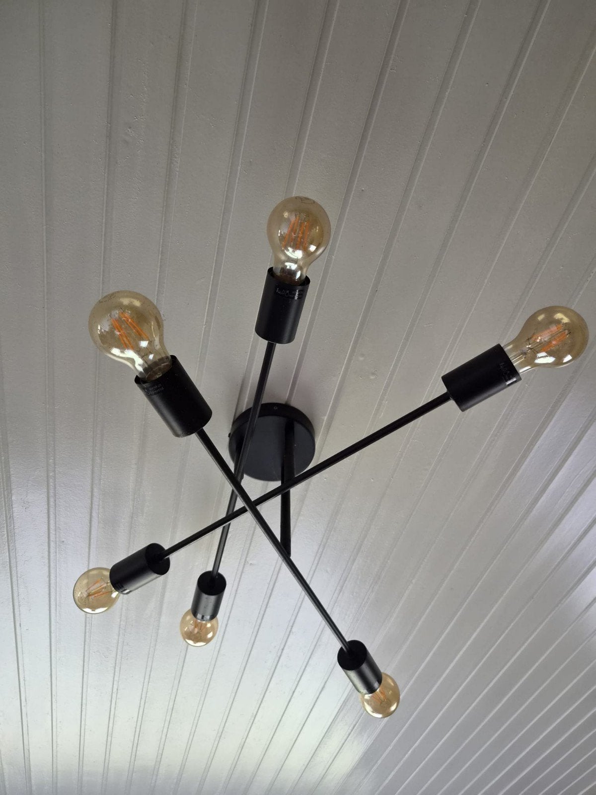 Moderne Zwarte Plafondlamp met 6 Lichtpunten, Ophalen, Modern, Zwart, E27 (groot)