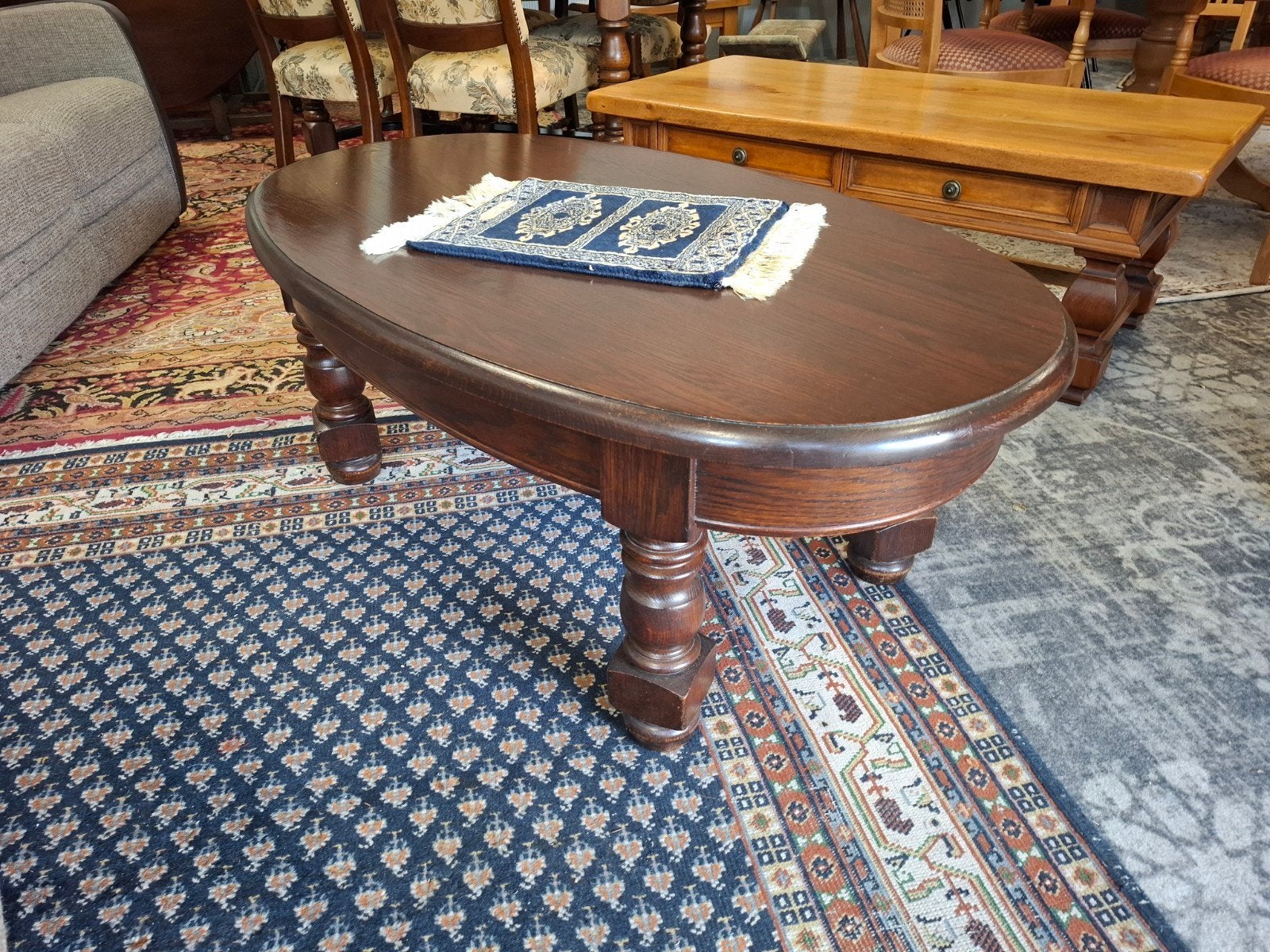 Prachtige massief eiken salontafel ovaal zgan. Zie omschr,, Ophalen