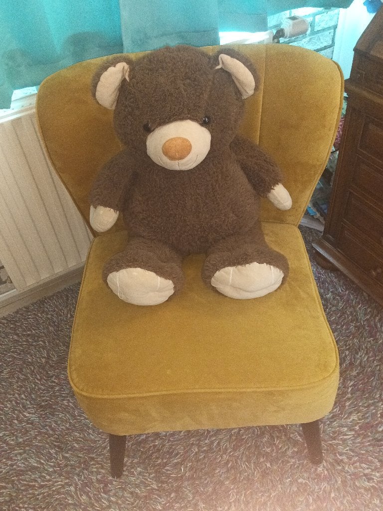 Okergeel fauteuil, Ophalen, Gebruikt, 75 tot 100 cm, Stof