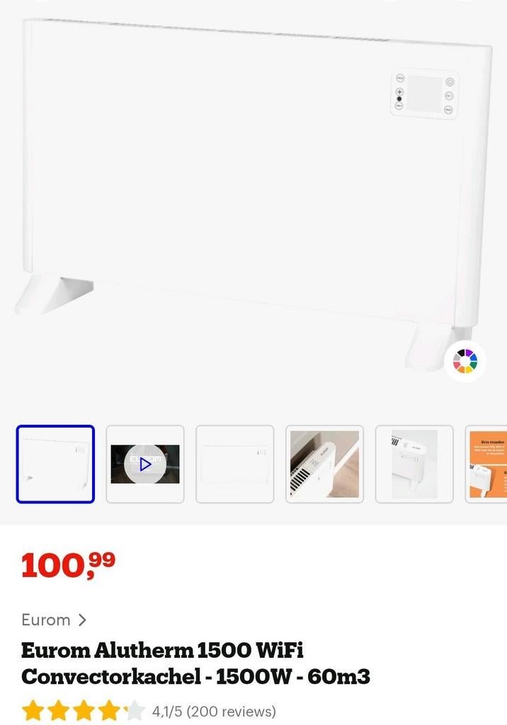 Eurom Alutherm 1500 WiFi Convectorkachel, Ophalen, Overige soorten, Elektrisch, Zo goed als nieuw