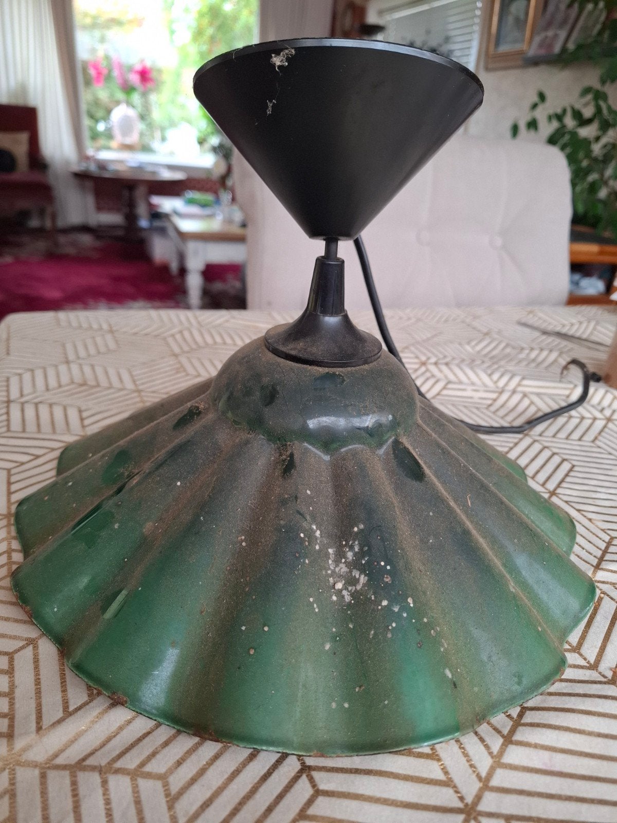 Vintage groene metalen hanglamp, Ophalen of Verzenden