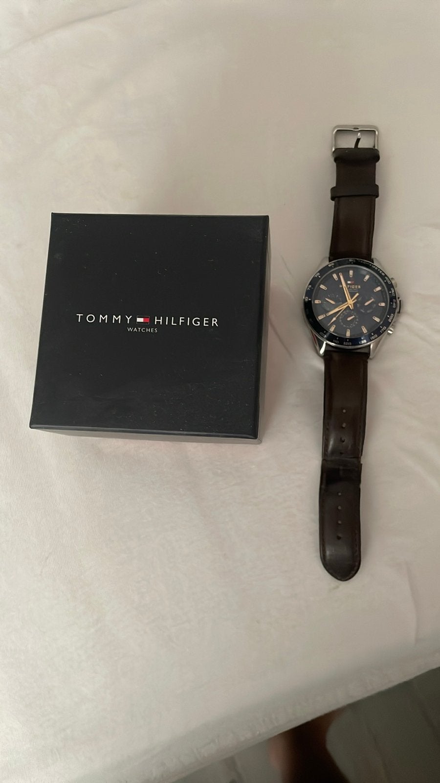 Tommy Hilfiger herenhorloge type 1791965, Leer, Staal, Polshorloge, Zo goed als nieuw