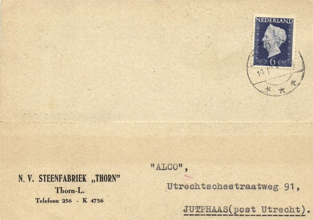 NV Steenfabriek Thorn, Thorn-L. - 03.1949 - briefkaart, Ophalen of Verzenden, Briefkaart