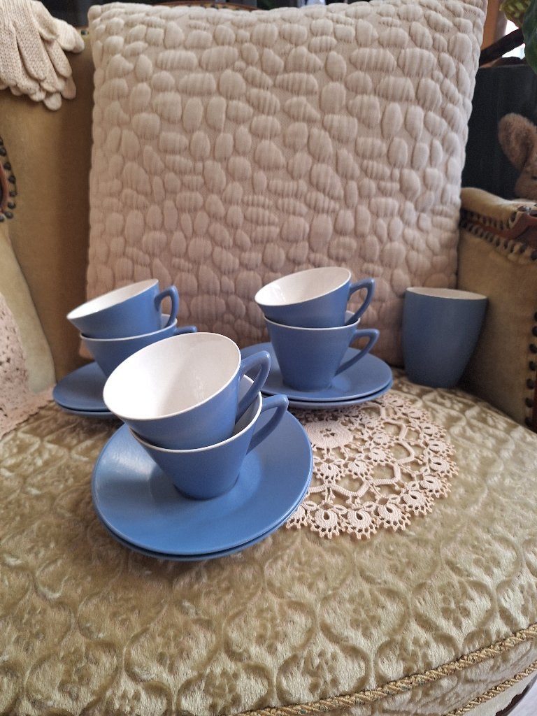 6 Kop & Schotels en 1 Beker Goedewaagen Mat Blauw **Mimosa**, Ophalen of Verzenden