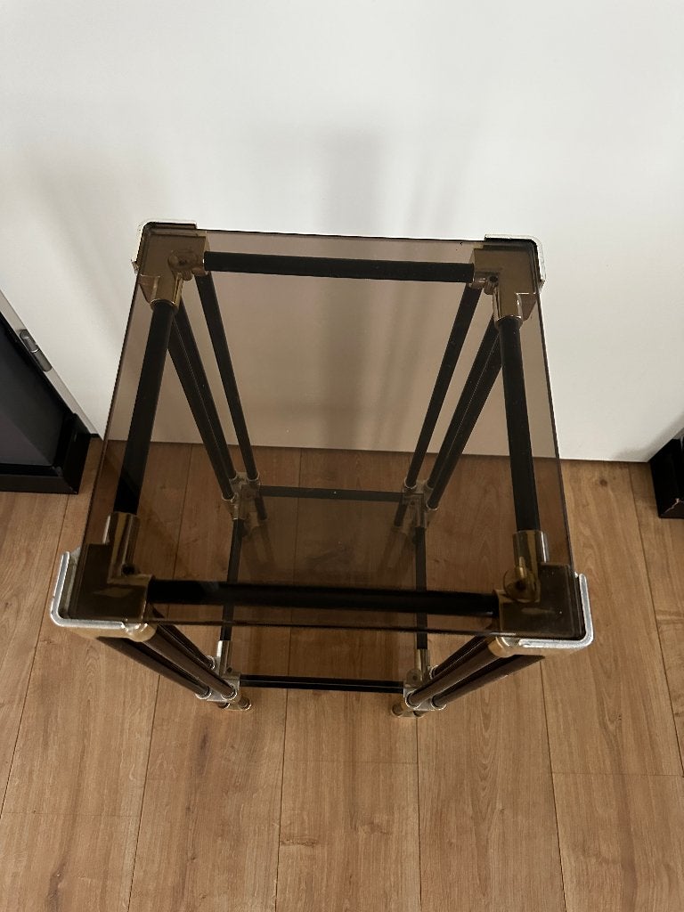 Vintage glazen metaal plantenstandaard bijzet tafel, Ophalen, Minder dan 55 cm, 60 cm of meer, Rechthoekig