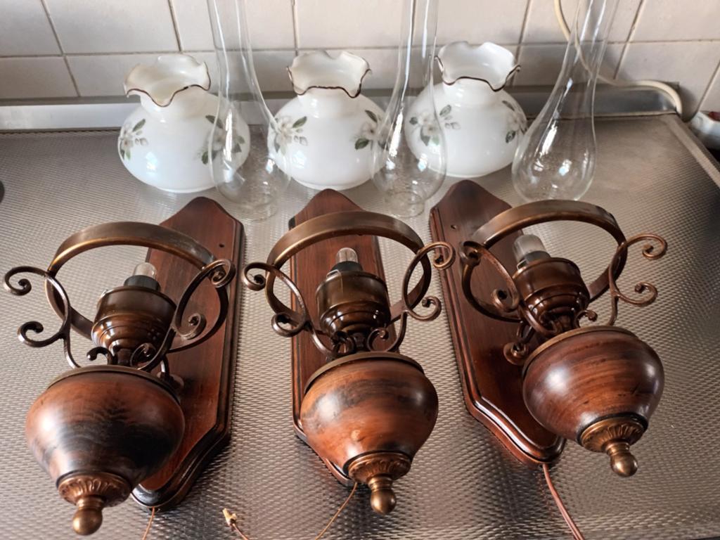 Set van 3 Vintage Olielamp Stijl Wandlampen Jaren '50-'70, Ophalen of Verzenden